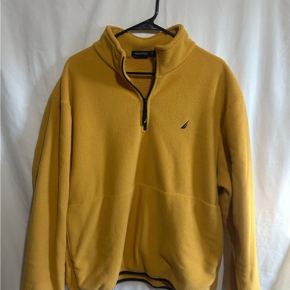 Nautica Yellow Zip Up Sweater High Collar Sporty Design